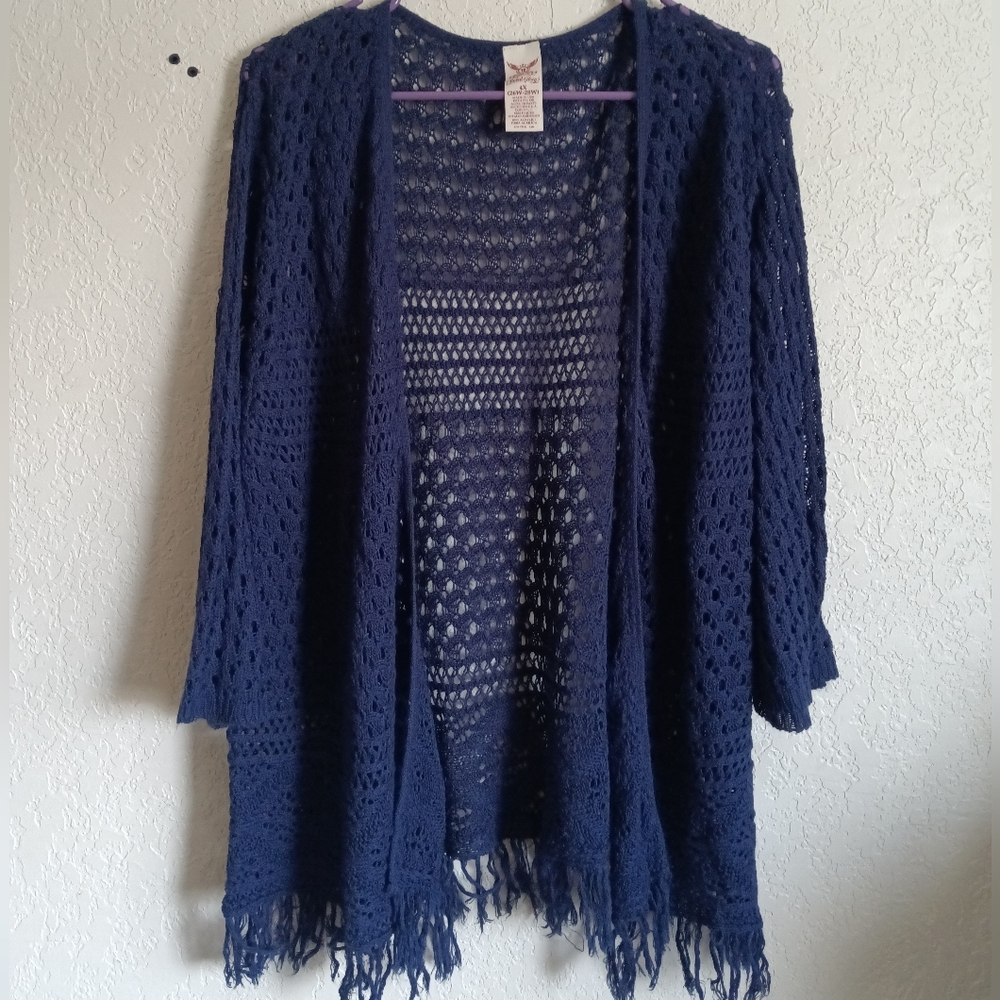 Navy Blue Open Knit Women's Sweater